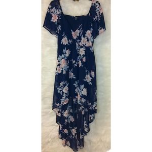 Women's Lily Rose Dress High Low Blue Floral V Neck Size M